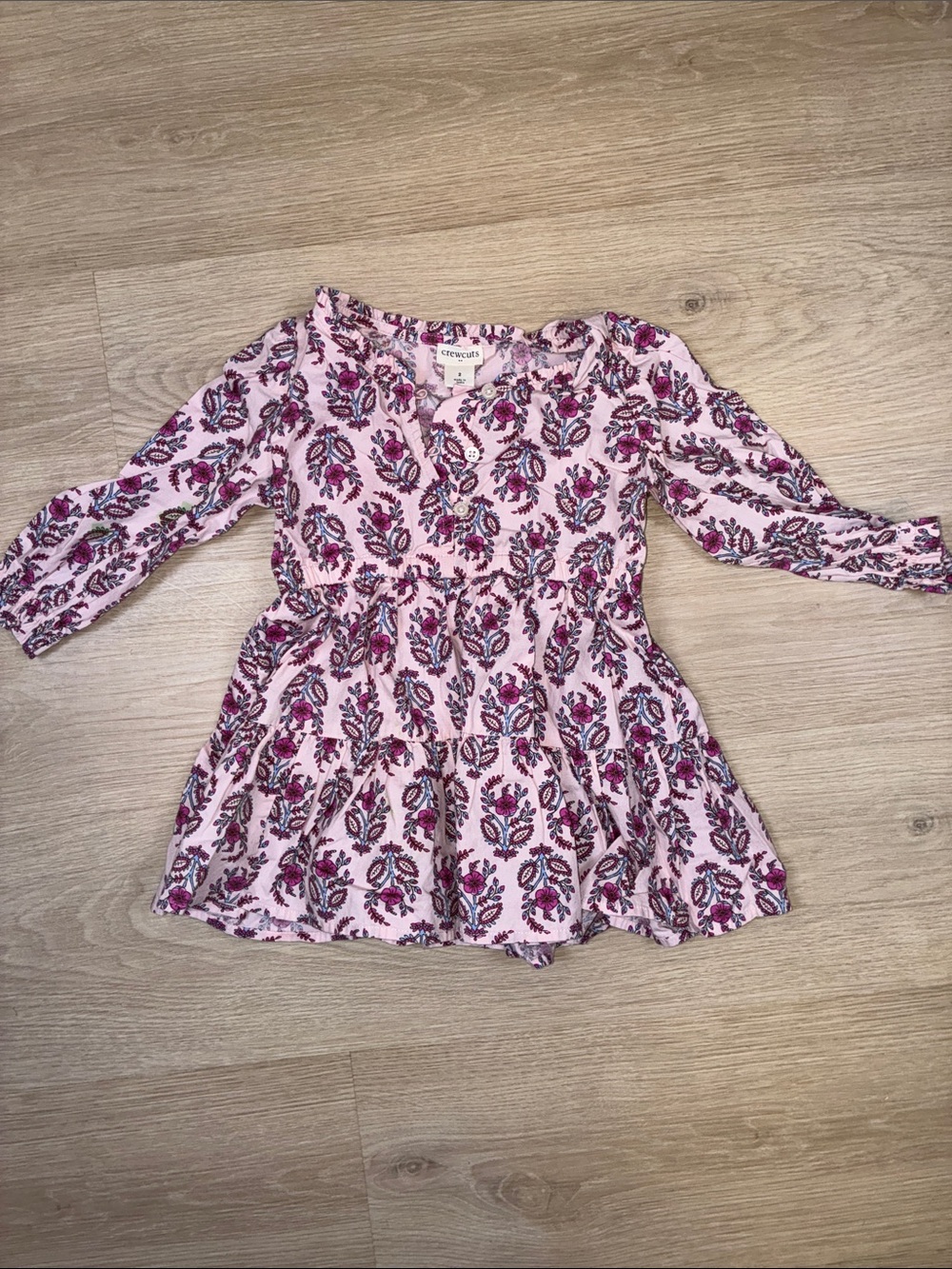 Crewcuts Pink Floral Tiered Long-Sleeve Dress for Kids